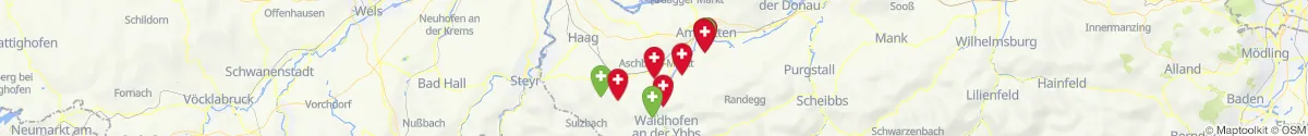 Kartenansicht für Apotheken-Notdienste in der Nähe von Aschbach-Markt (Amstetten, Niederösterreich)